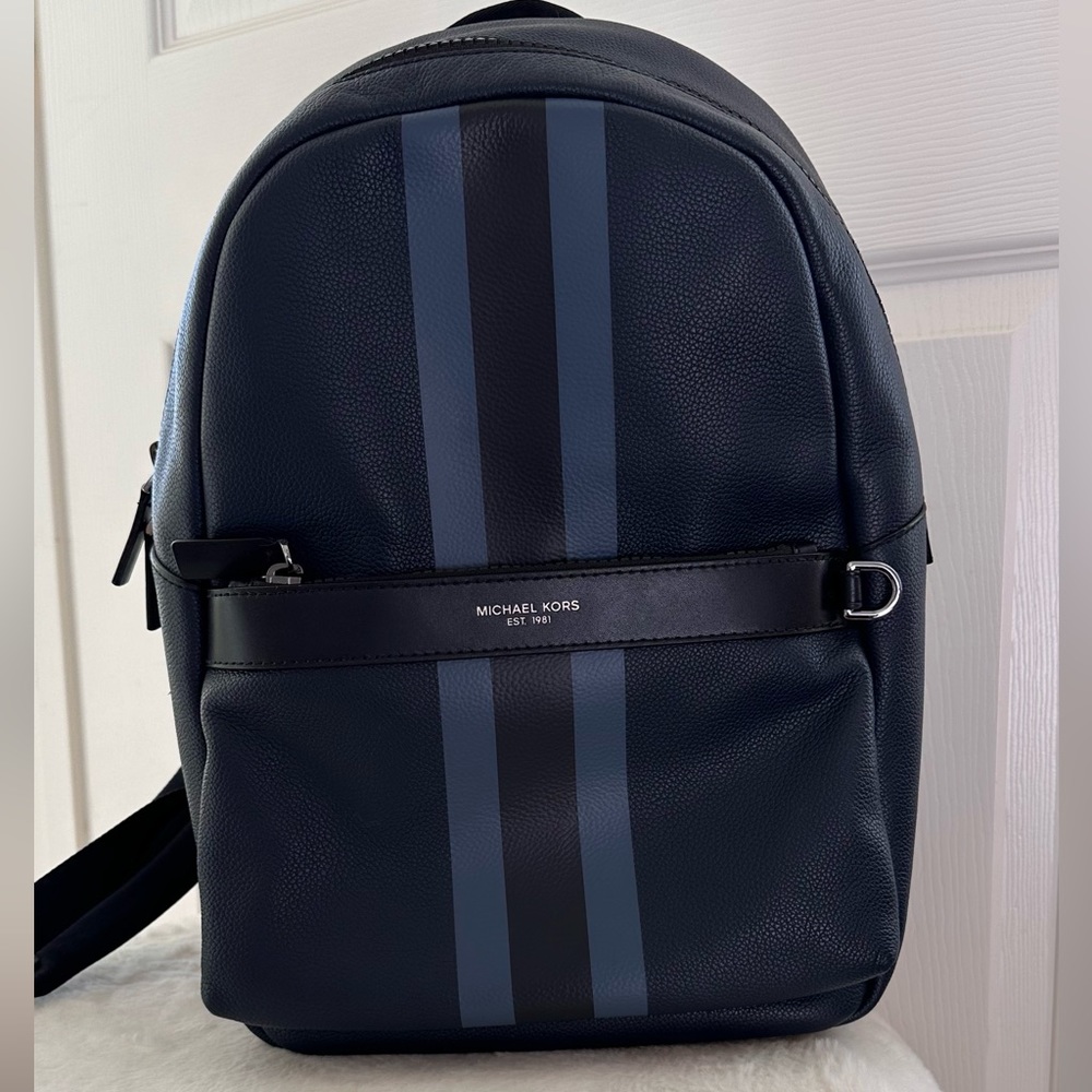 Michael Kors Navy and Black Stripe Leather Backpack